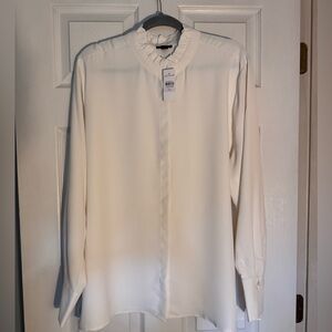 Ann Taylor Women’s Ruffleneck Button-Up Blouse – Ivory – XXL - NWT